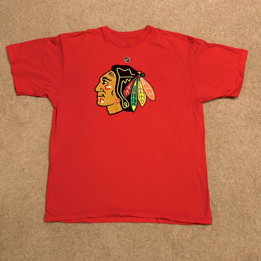 Reebok Chicago Blackhawks Patrick Sharp Hockey T Shirt Mens Large Flaw Grunge